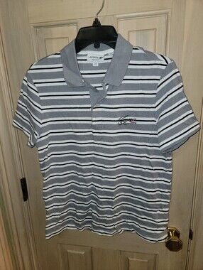 Lacoste Men’s Gray, White & Black Striped Polo Sz S Larger Logo